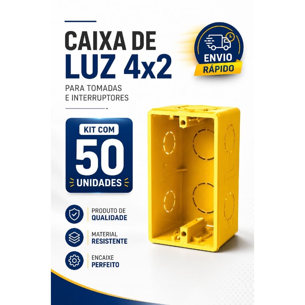 Caixa de Luz 4x2 Embutir Parede Amarela Preta Kit 20/50 Unidades Tomada Interruptor Reforçada