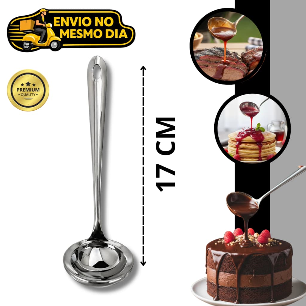 1 2 ou 3 Mini Concha Aço Inox Molheira 17cm Colher para Caldas Molhos Brigadeiro Premium Servir Mesa Posta Buffet