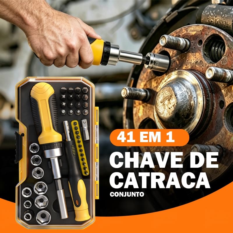 Kit Ferramentas 41 Peças Chave de Catraca Soquetes e Bits Magnéticos para Casa Oficina e Automóveis
