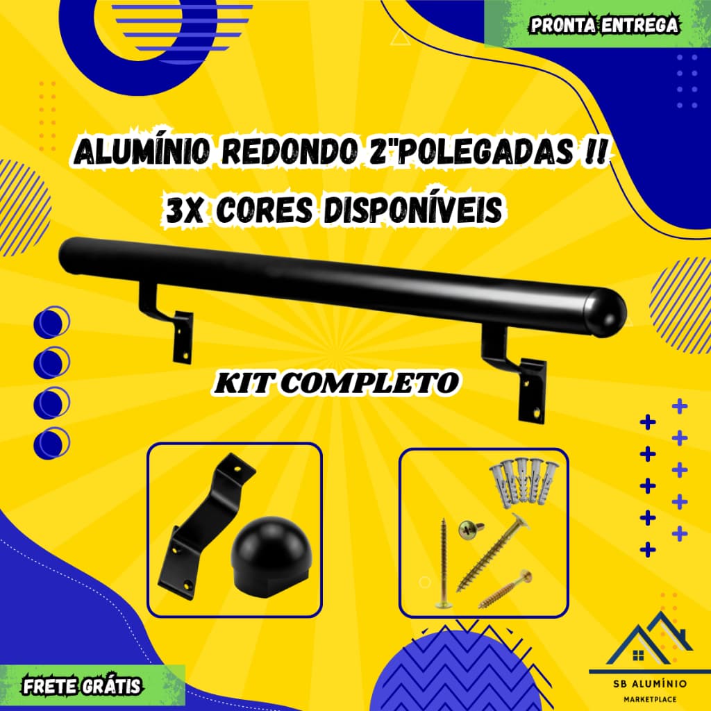 Corrimão de Alumínio - 1,00 metro - Redondo - Escada - Rampa - Parede - Barra de Apoio