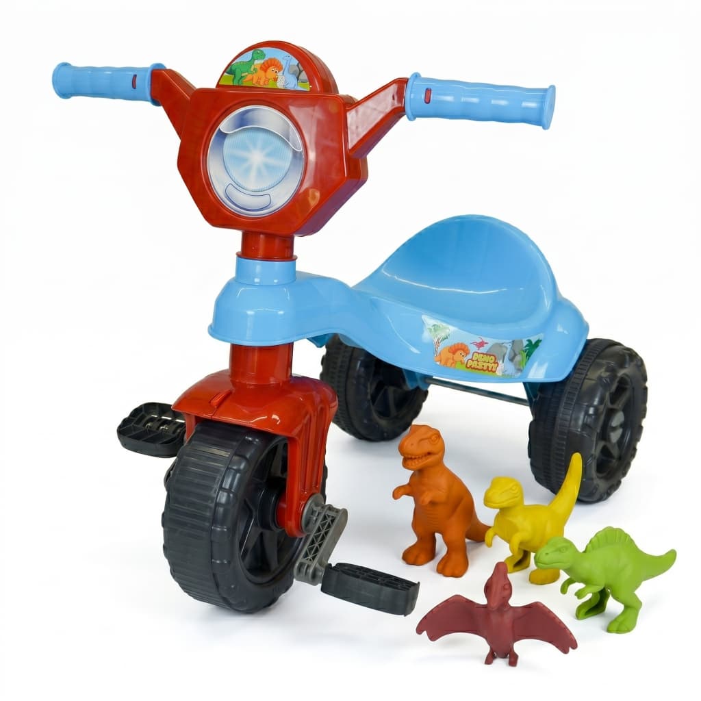 Motoquinha Dino Com Pedal + 4 Dinossauros de Brinquedo Certificado Inmetro - Crianças +2 anos - Motoca Triciclo Velotrol
