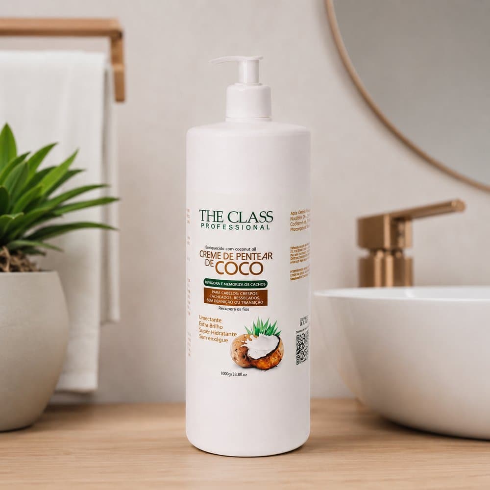 🥥 Creme de Pentear de Coco 1 Litro – Hidratação, Maciez e Brilho para Todos os Tipos de Cabelo 🥥