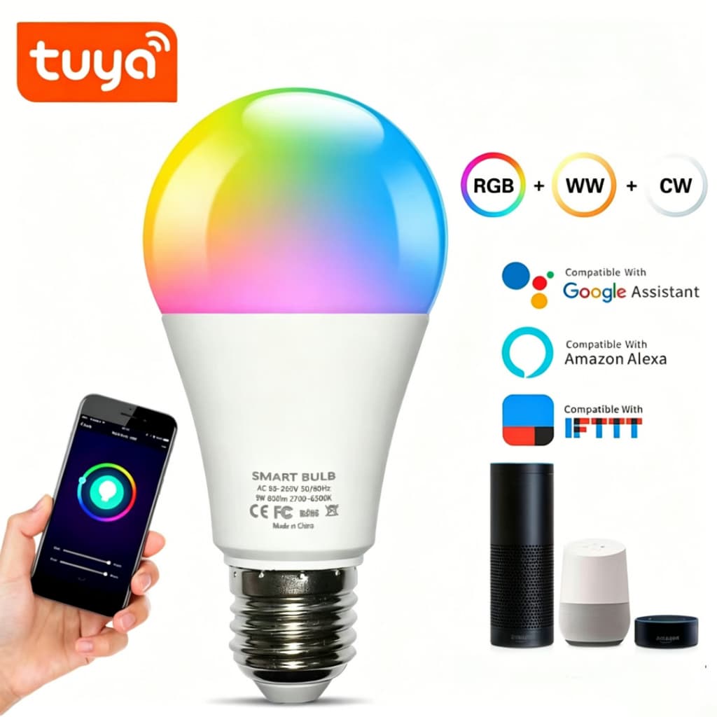 Lâmpada Led Inteligente Smart Bluetooth Compatível App TUYA Bulbo E27 Rgb