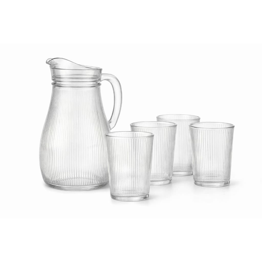 Jarra de Vidro 1.3 Litro + 4 Copos 200ml – Kit Completo para Servir Água, Sucos e Refrescos