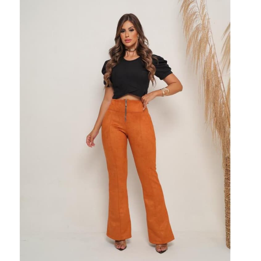 Calça Flare Escuba suede de zíper