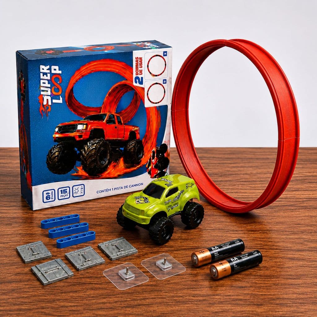 Pista Brinquedo Looping 360° Radical Com Carrinho Monster Truck + 2 Pilhas Brinde