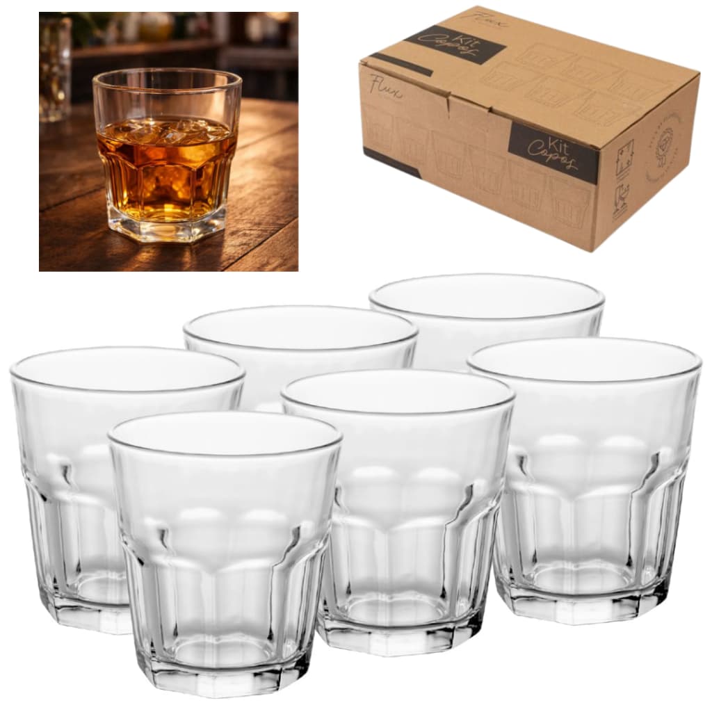Kit 6 Copos 310ml Whisky De Vidro Baixo Para Suco agua Refrigerante