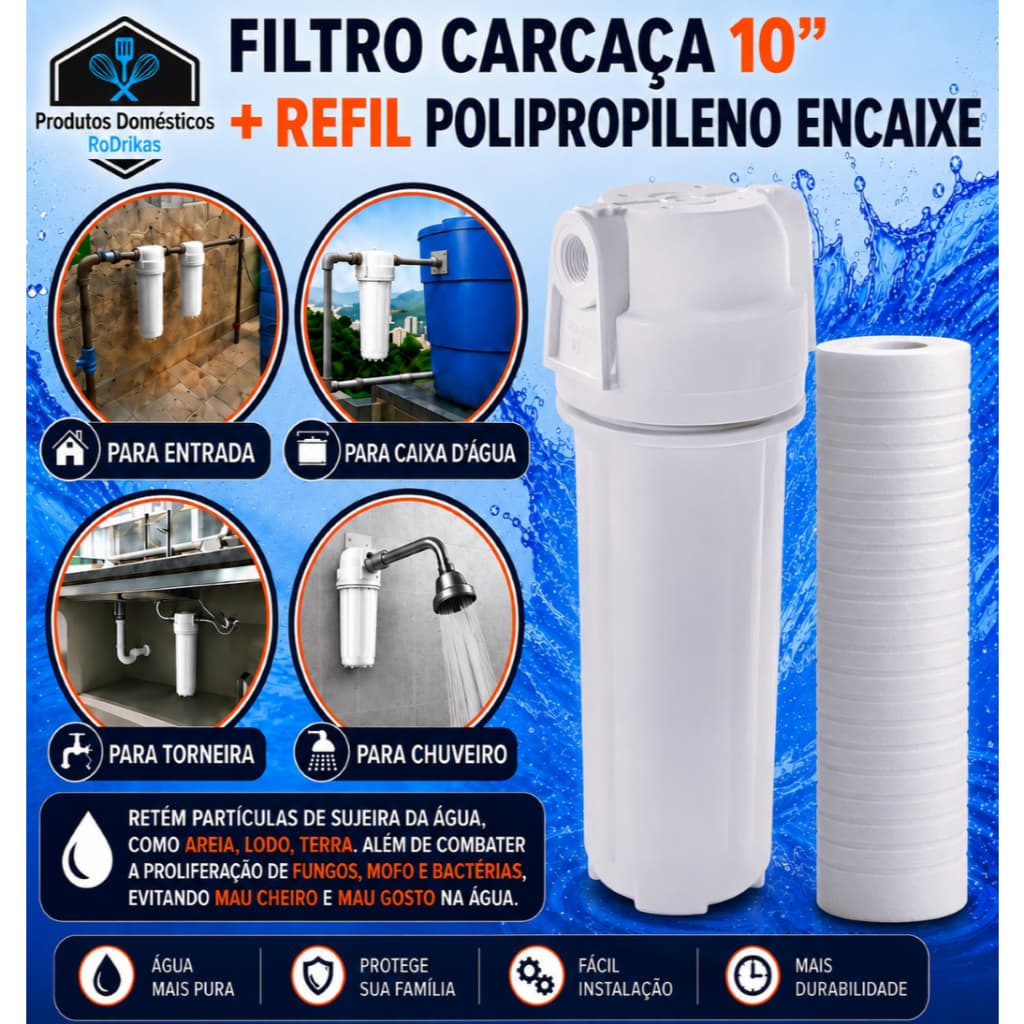 Filtro de Água Redução Partículas de Sujeira. Cavalete, Caixa dágua, torneira, chuveiro. PURIFICADOR