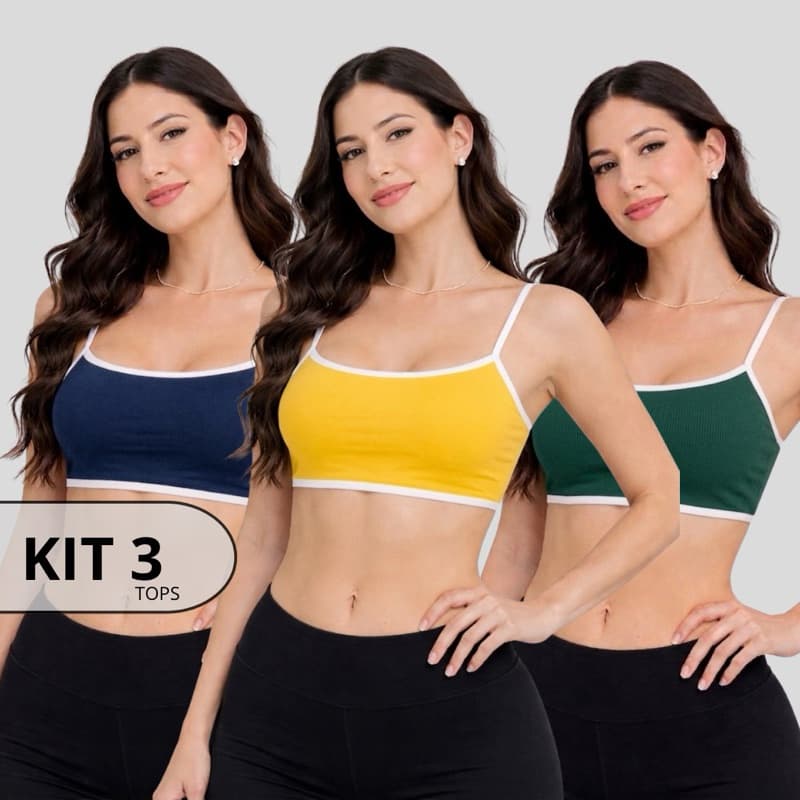 KIT 3 Tops Brasil BICOLOR alcinha casual basico costa nua