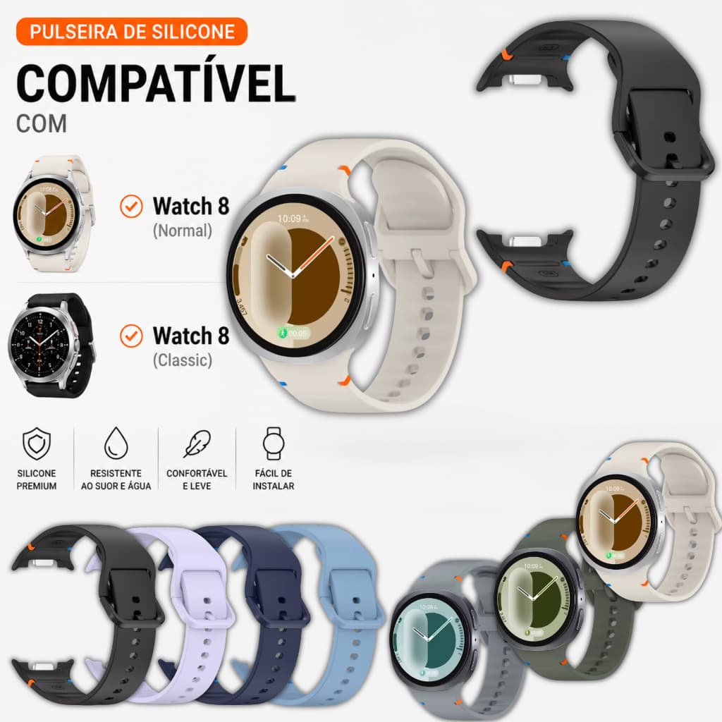 Pulseira Para Samsung Galaxy Watch 8 44mm 40mm Esporte Clássico 46mm Silicone