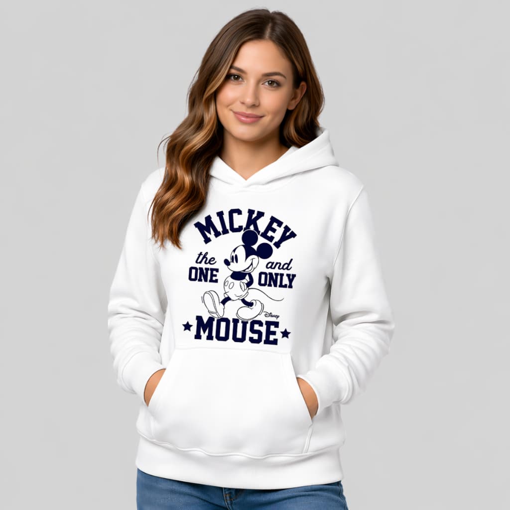 Moletom Mickey Mouse Blusa de Frio Branca Capuz Agasalho Inverno Confortável e Quente Unissex