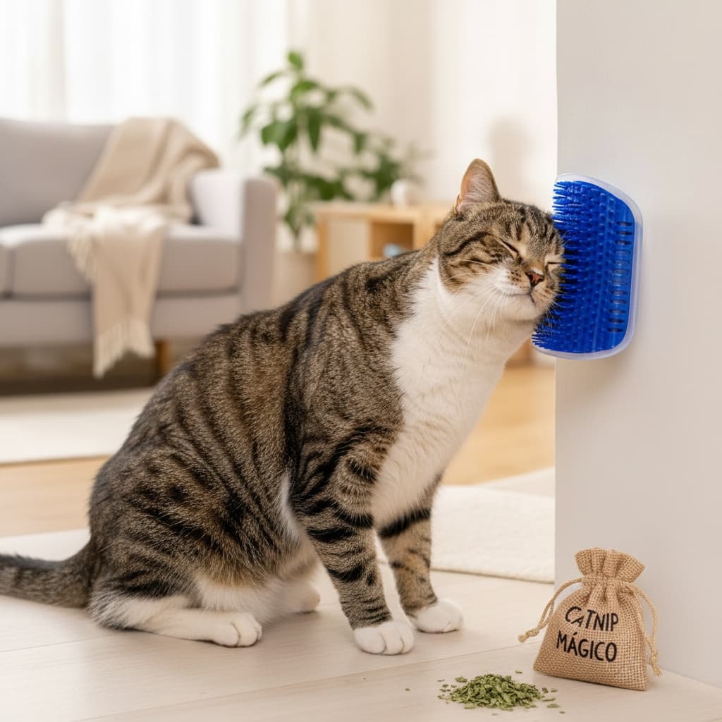 Escova Massageadora Gato Com Catnip Auto Escovação Parede