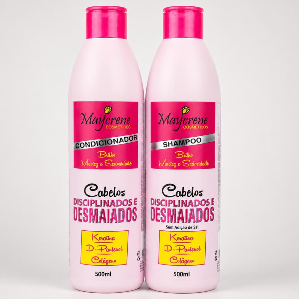 Kit Shampoo e Condicionador Desmaiados Cabelo Sem Frizz Colágeno Hidratação Brilho Maycrene