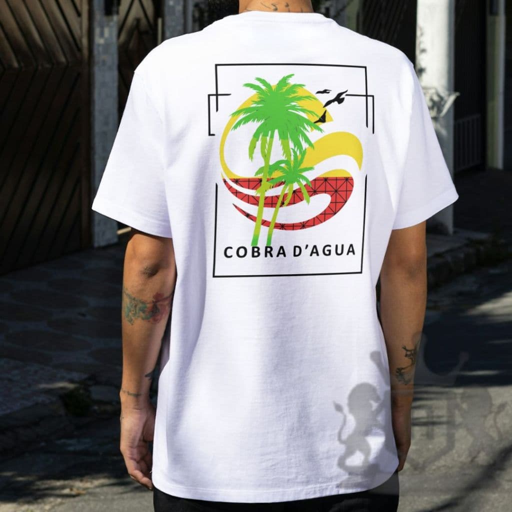 Camiseta Masculina 100% algodão cobra d'água camisa estampada coqueiros