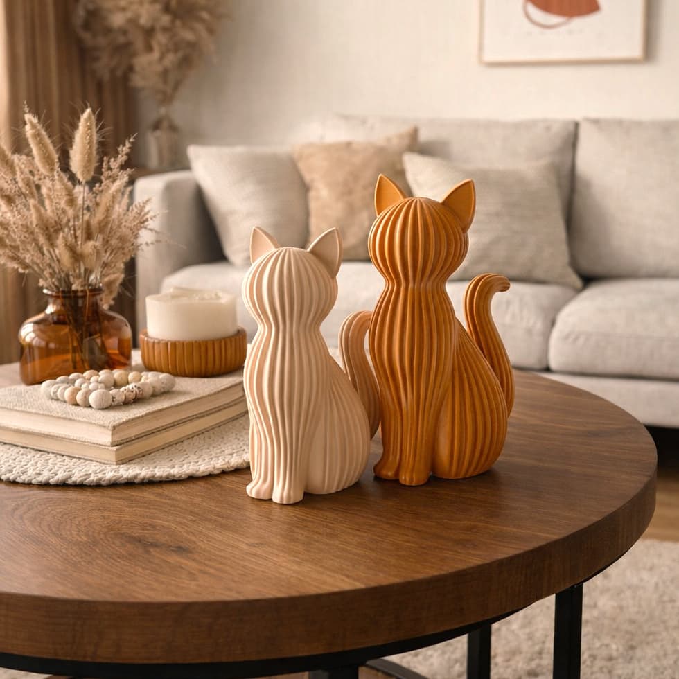 Decoração de Gato - Escultura Decorativa Design Moderno Canelado Estilo Japandi Decoração de Mesa