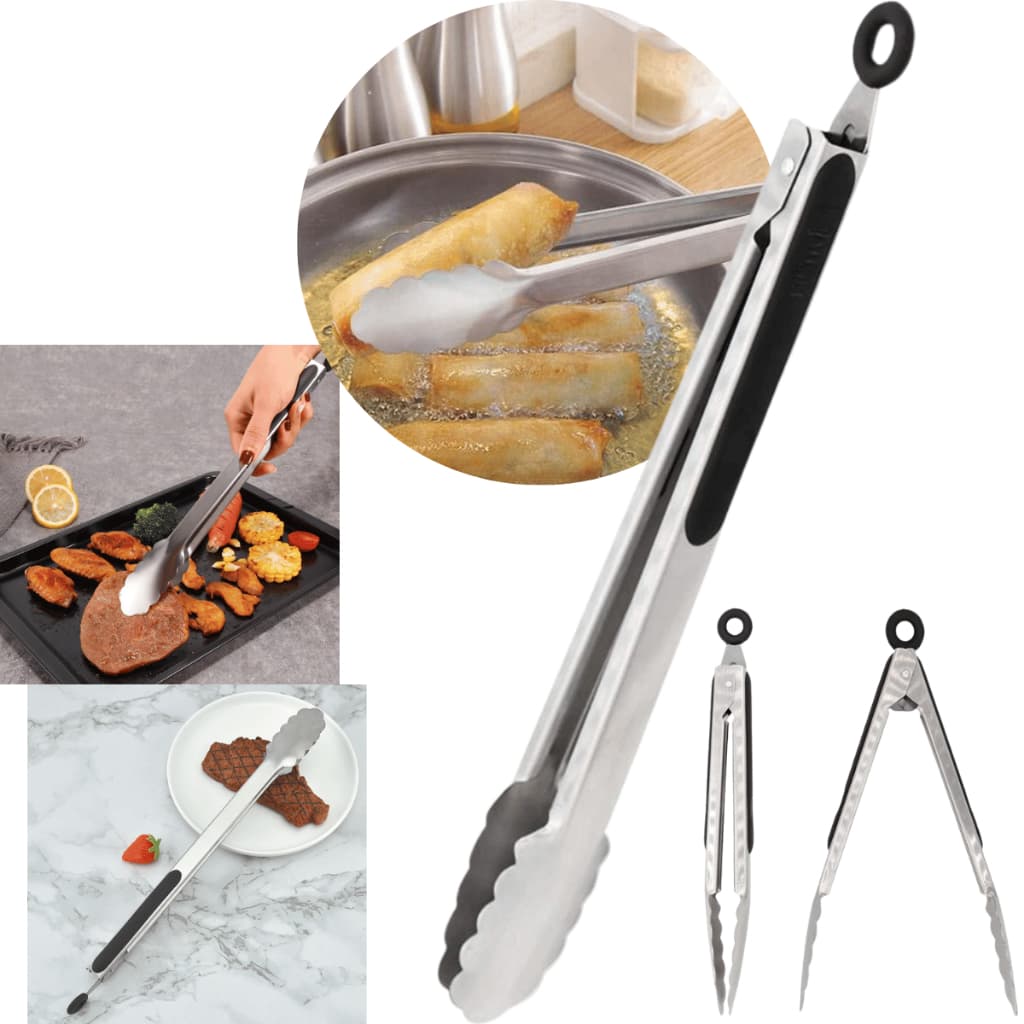 Pinça Com Trava Profissional 45 Cm Pegador Aço Inox Inteiriço Virar Longa Pegador Churrasco