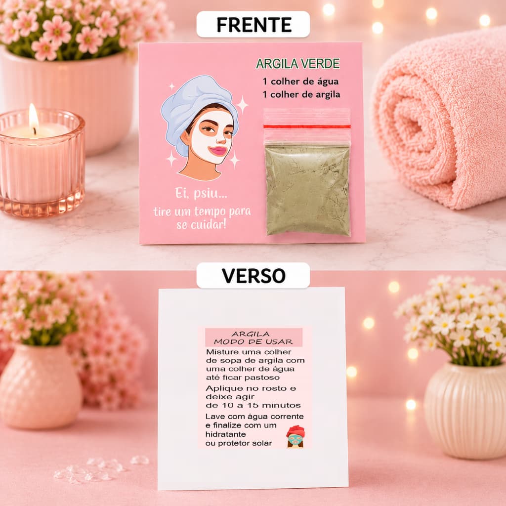 15/30/50 kit Para Clientes com Mini Argilas Faciais Cartão de Agradecimento frente verso Autocuidado