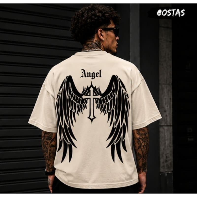 Camiseta Oversized Angel Masculina Streetwear Estampa Asas Premium