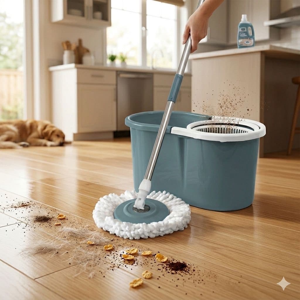 Mop Giratório 9L Kit Completo Balde Com Centrífuga Esfregão Limpeza Piso Casa + 1 Refil Extra