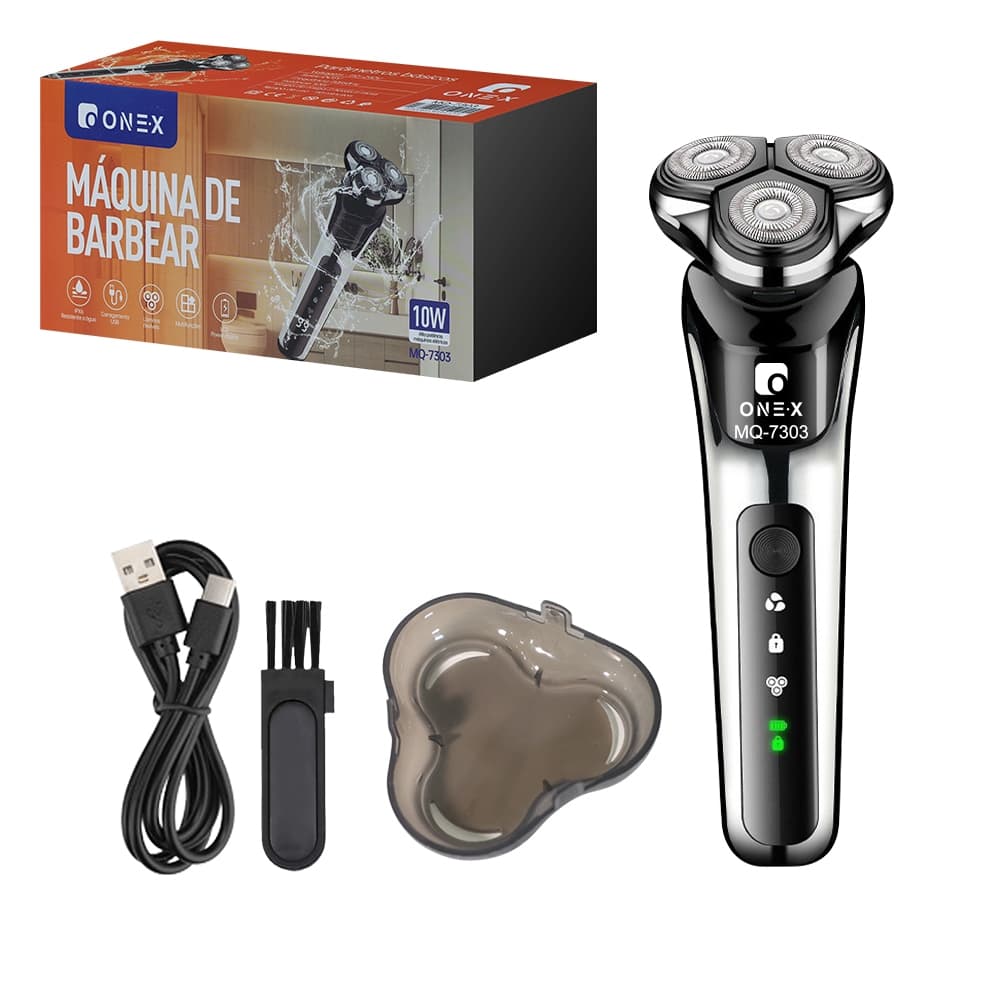 ONEX Barbeador Elétrico Masculino 3 Cabeças Rotativas Flexível Lavável à Água Recarregável USB