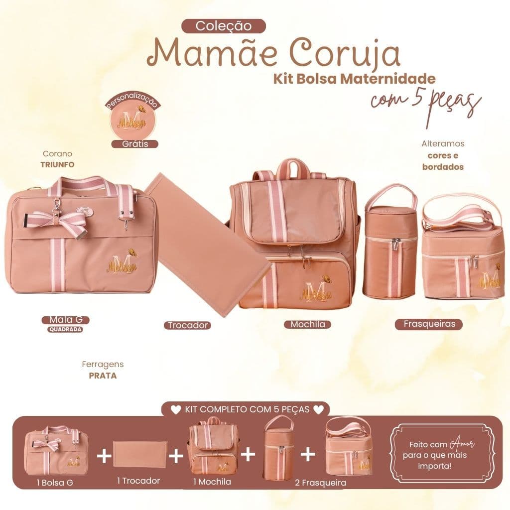 Kit Maternidade com 5 Peças Personalizado menina | Coleção Mamãe Coruja Bebê