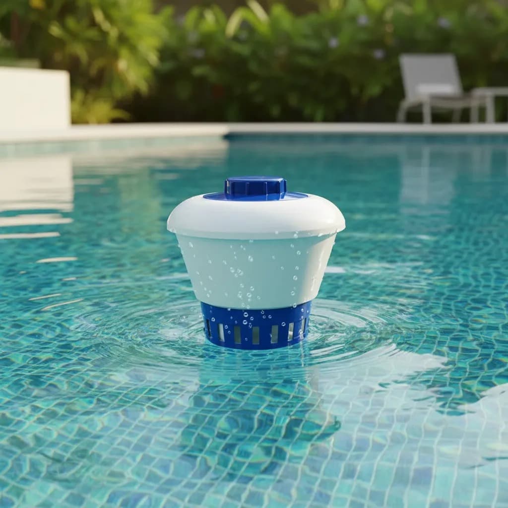 Clorador Flutuante Médio Margarida Brustec para Piscina Dosador Regulável Para Pastilha 200g