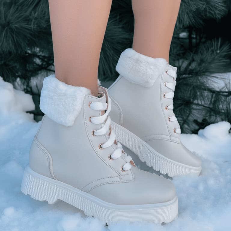 Bota Feminina Branca Pelinho Confortável Quentinha Inverno Estilosa