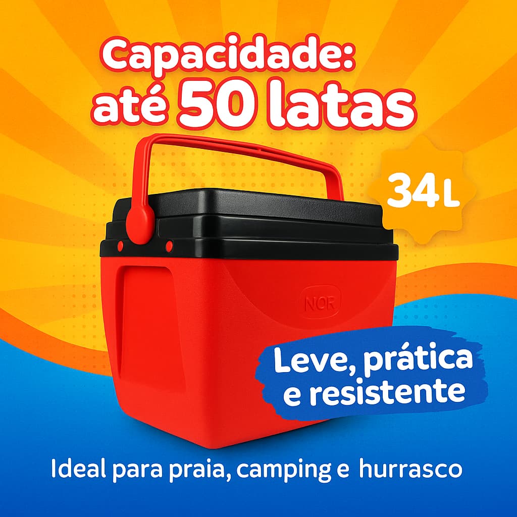 Caixa Térmica Cooler 34 Litros Até 50 Latas Com Alça
