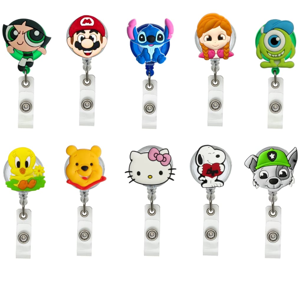 Porta Crachá Retrátil Roller Clip Personagem Cartoon Identificação Cartão Outlet