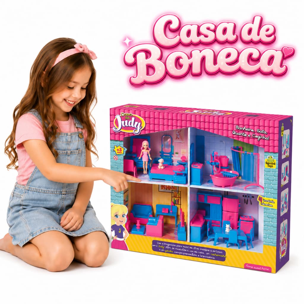 Brinquedo Polly Casa De Boneca Judy Completa Cômodos e Boneca Brinquedo Casinha de Boneca Infantil