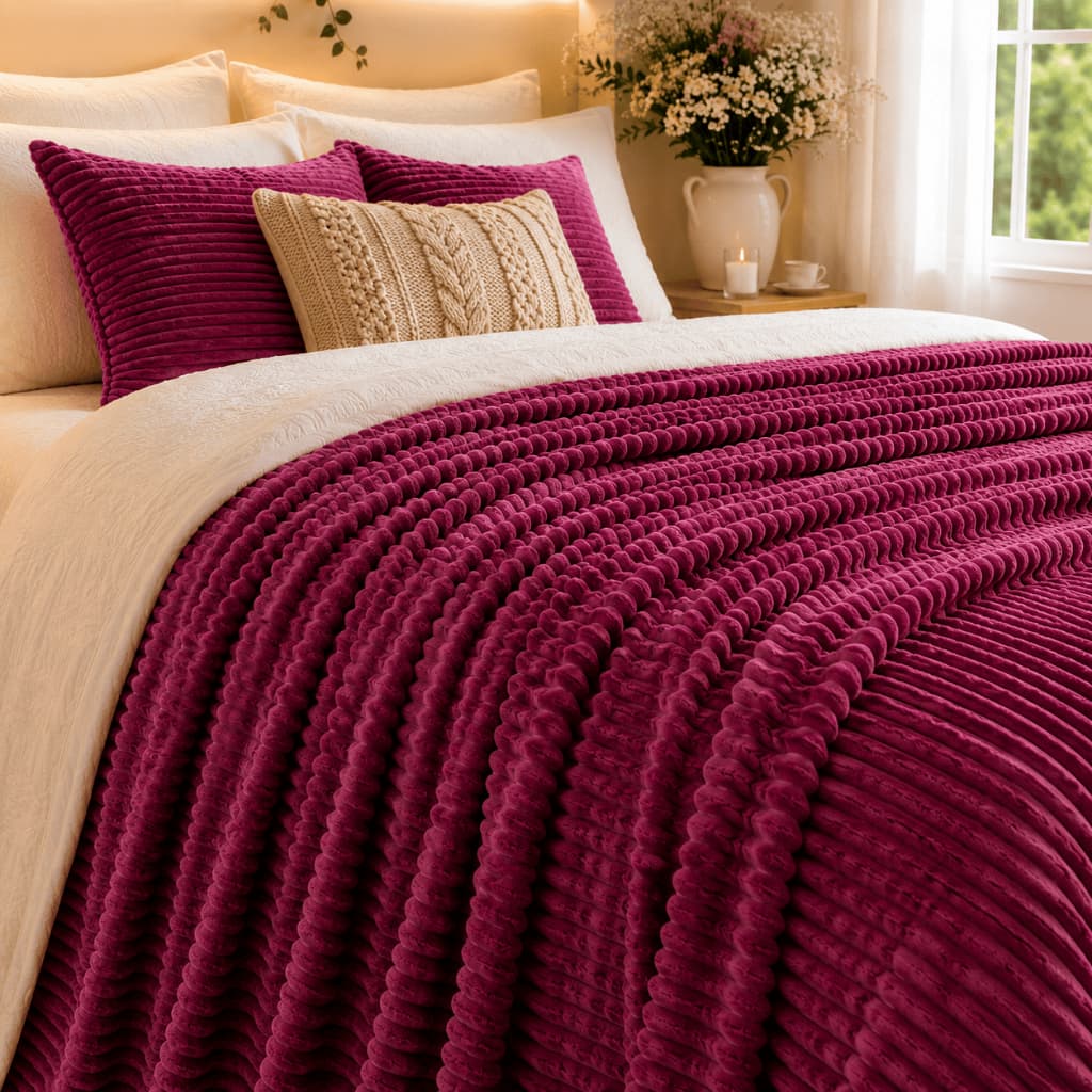 Cobertor Casal Manta Canelada Macia Inverno 2,00x1,80 Aconchegante Toque De Pelúcia Premium