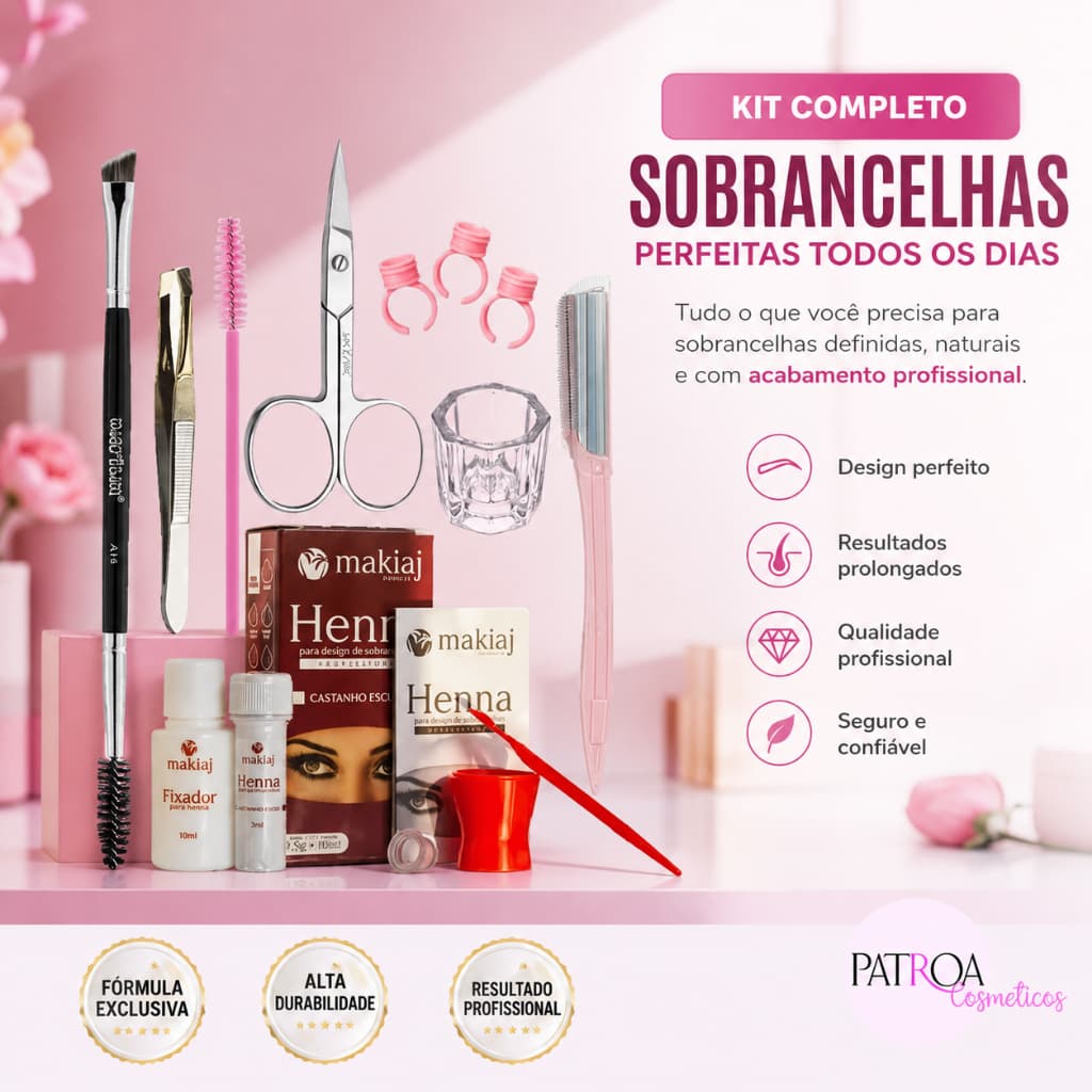 Kit Designer de Sobrancelhas Profissional Completo Henna Makiaj Original Pinça Paquímetro Navalha