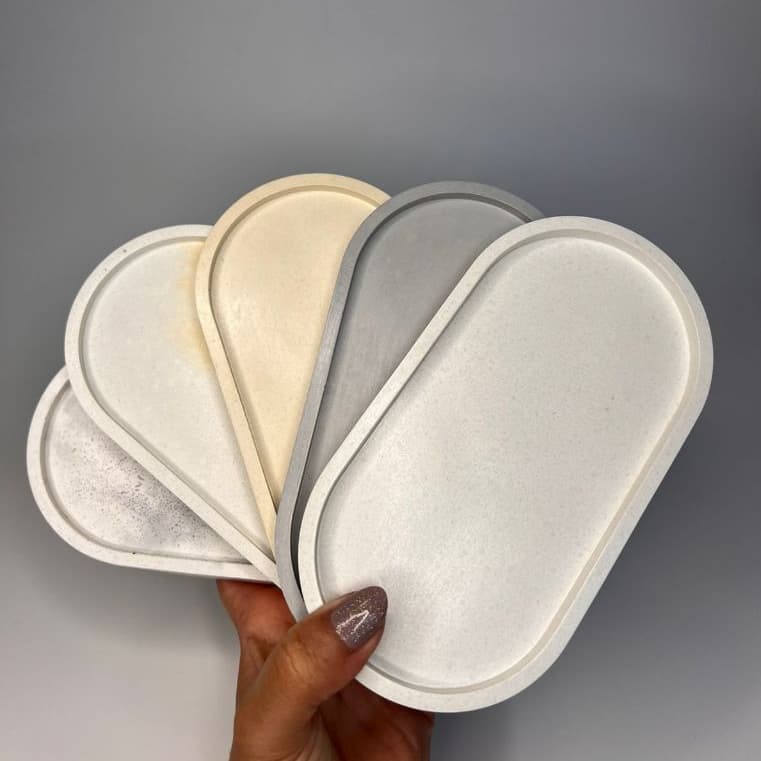 Bandeja Decorativa Organizador para Lavabo Banheiro e Penteadeira Em Cimento Branco