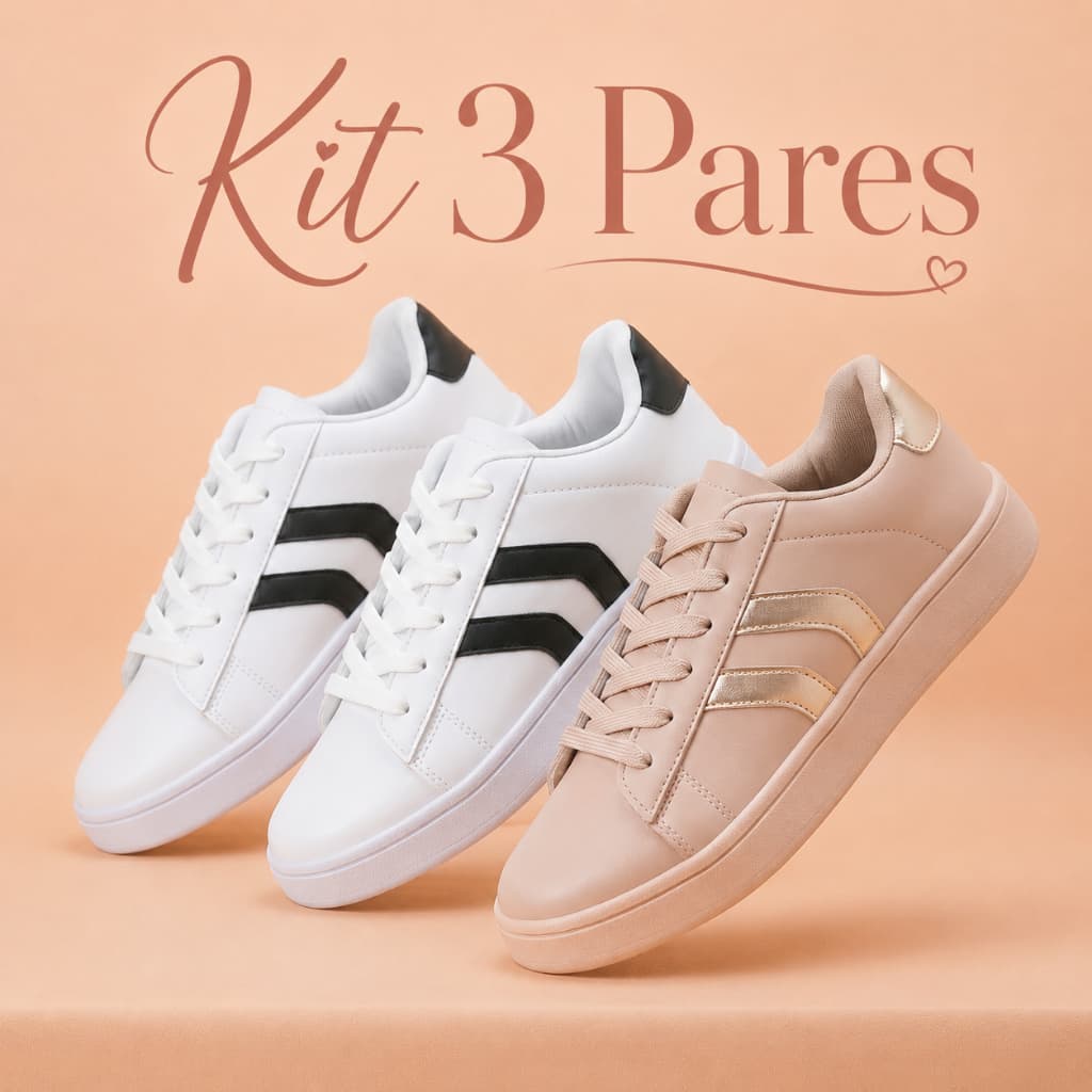 Kit 3 Pares Tênis Feminino Casual Delicado Macio Conforto Absoluto Dia A Dia