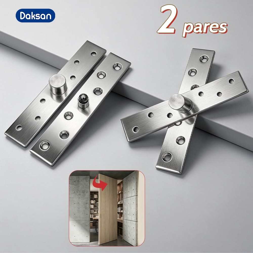 2 Pares Dobradiça Pivotante Aço Inoxidável 304 360° Para Portas Madeira Vidro E Móveis