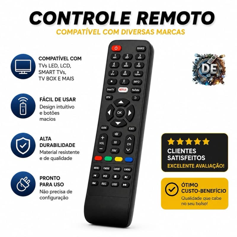 Controle Remoto Compatível  Smart Tv Led Lcd Netflix 7094 - Substituto Compatível