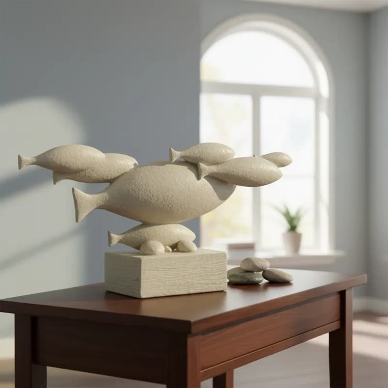 Estatueta Decorativa De Mesa Cardume de Peixes Flutuantes De Resina cor Areia