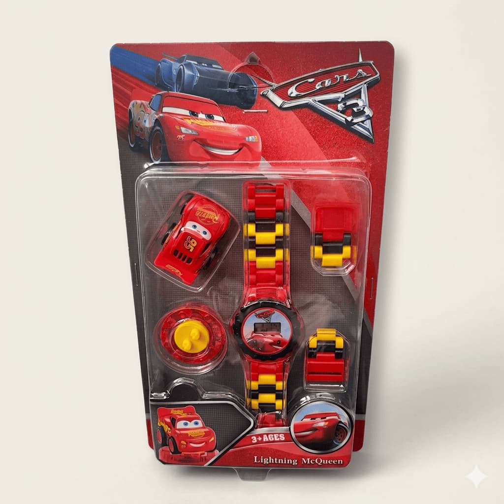 Relógio Para Criança Menino Menina Digital Infantil Carros + Mini Relâmpago Mcqueen+