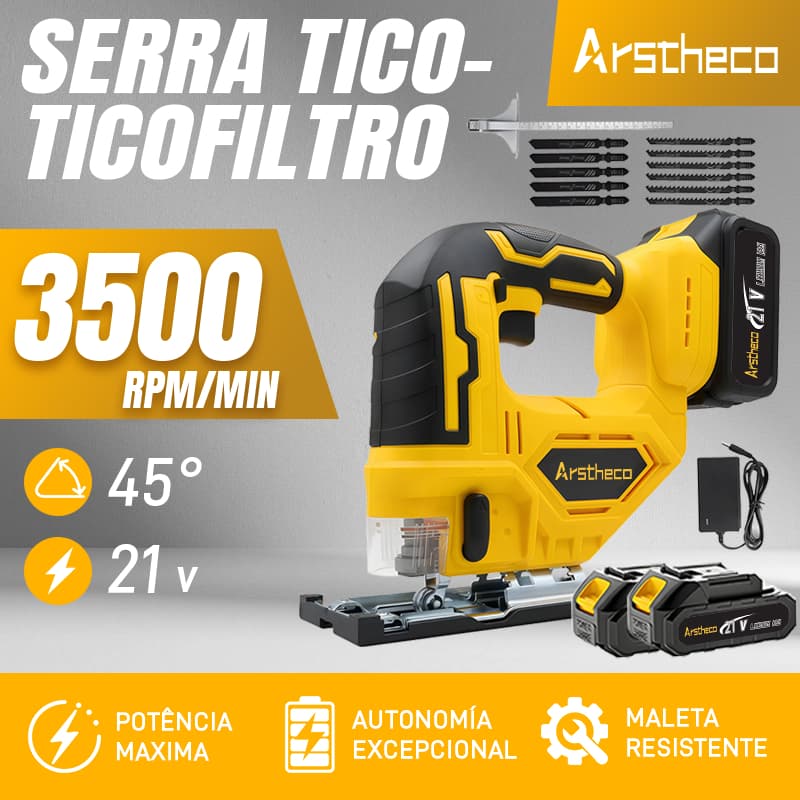 Serra Tico-Tico a Bateria 21V/12V Sem Fio 2 Baterias Potente Corte Madeira Alumínio Arstheco