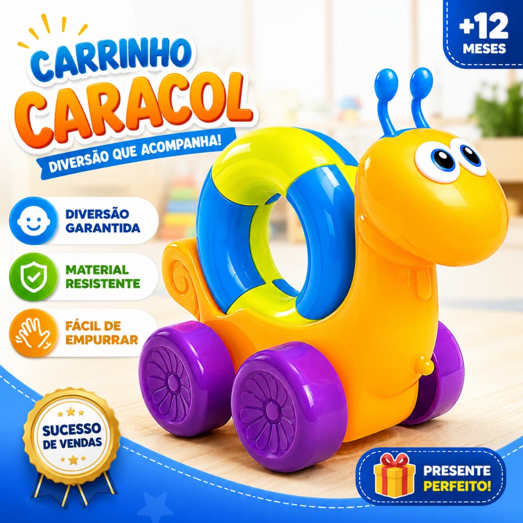 Brinquedo Educativo Caracol com Rodinhas – Diversão Infantil
