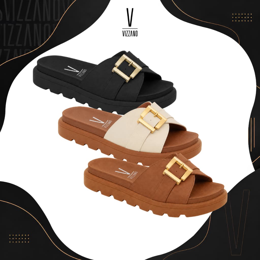 Sandália Vizzano Feminina Confortável Slip On Casual Macia Elegante Trabalho Dia a Dia