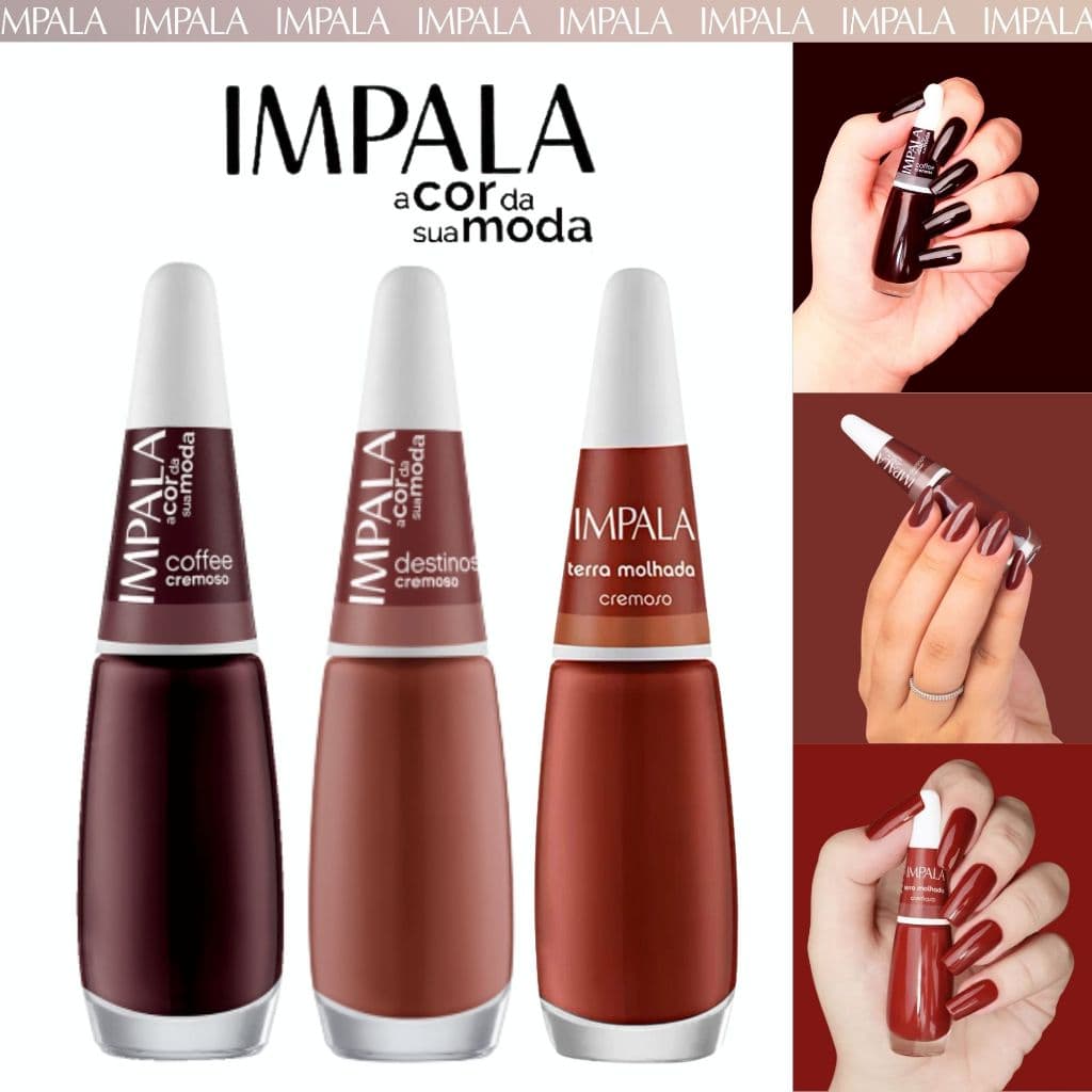 Kit 3 Esmaltes Impala Tons Marrom Café Terracota Esmaltes Cremosos
