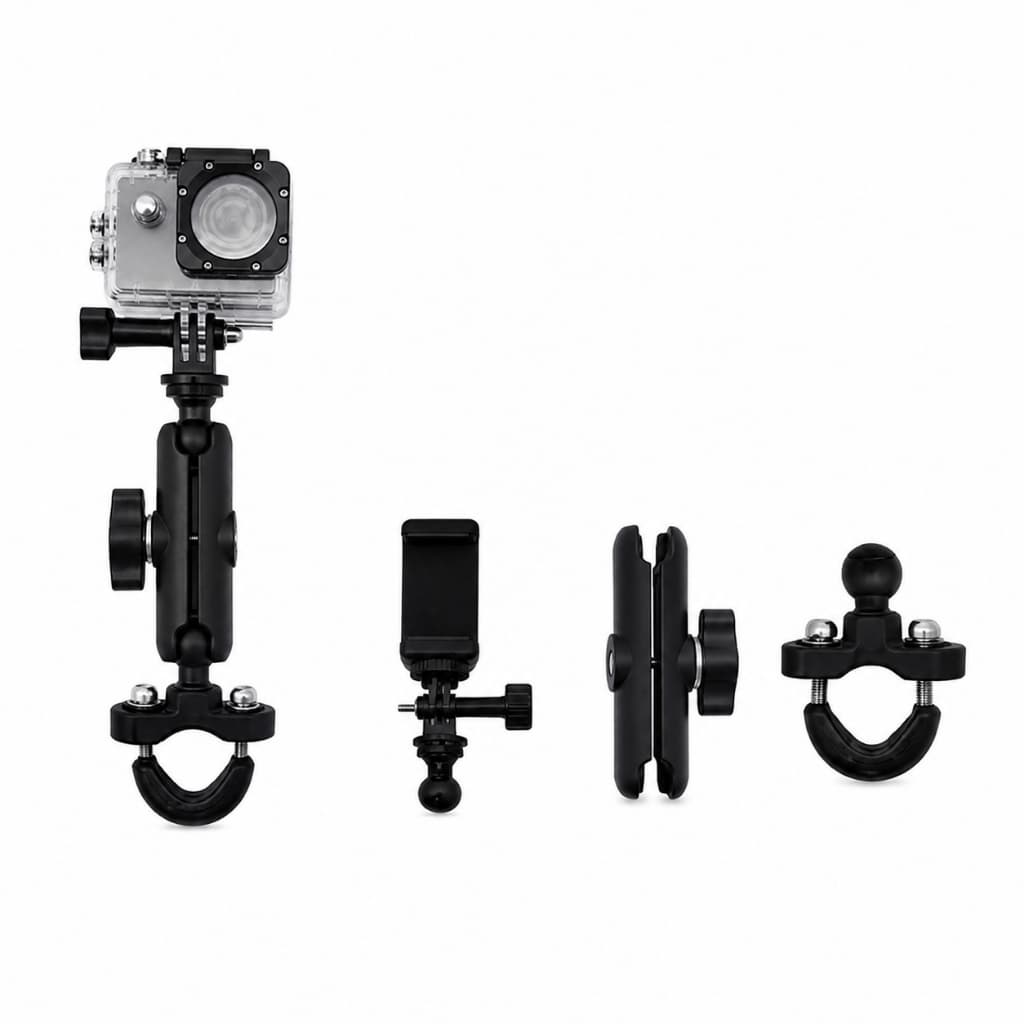 Suporte Universal para Câmera Action Cam e Celular Bike Moto Guidão Ajustável 360° Kit Completo