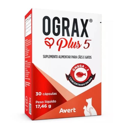 OGRAX PLUS 5 Suplemento Alimentar para Cães e Gatos 30 Cápsulas Avert