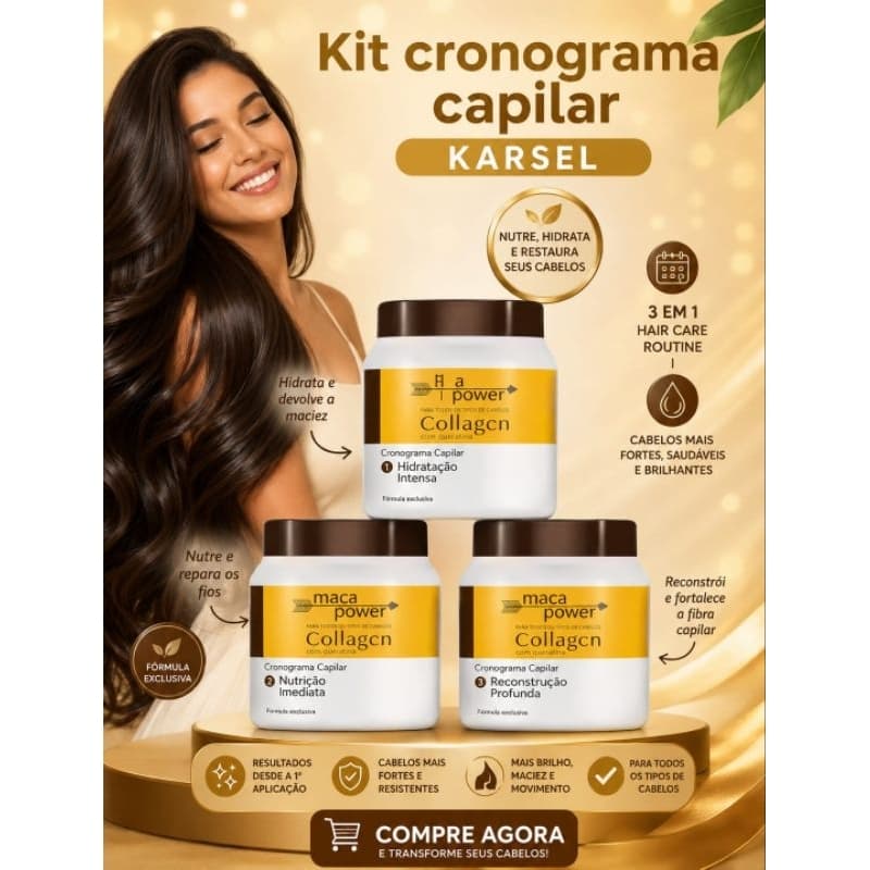 Kit Cronograma capilar - Hidratação, Nutrição e Reconstrução 300g