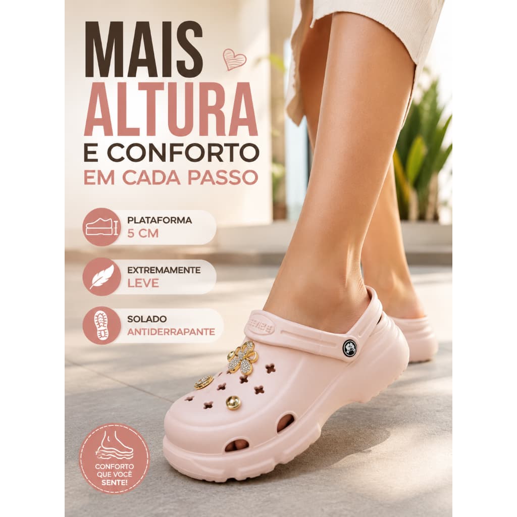 Babuche Sandalia Chinelo Plataforma Blogueira Feminina EVA Antiderrapante Fovere com Pingentes Exclusivos Confortavel