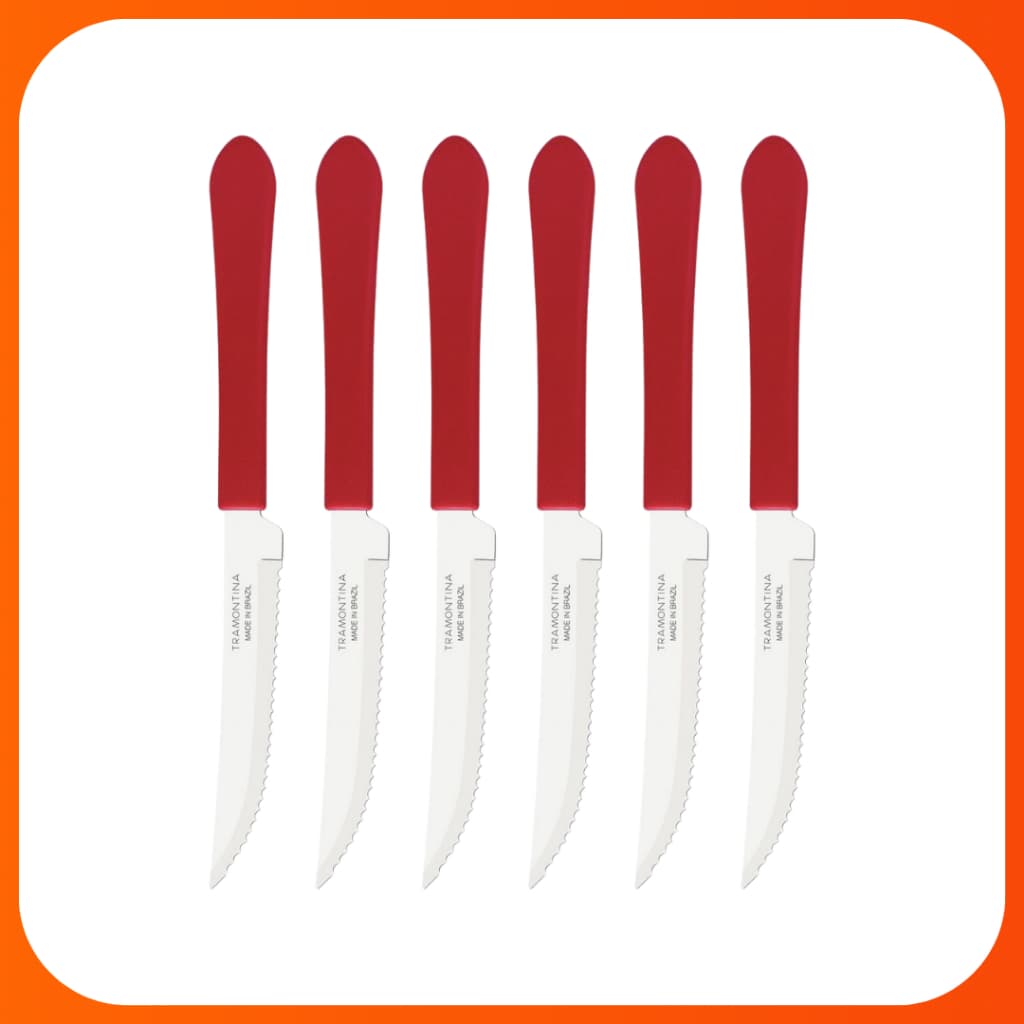 Faca Tramontina Inox Cabo Vermelho Leme - Conjunto