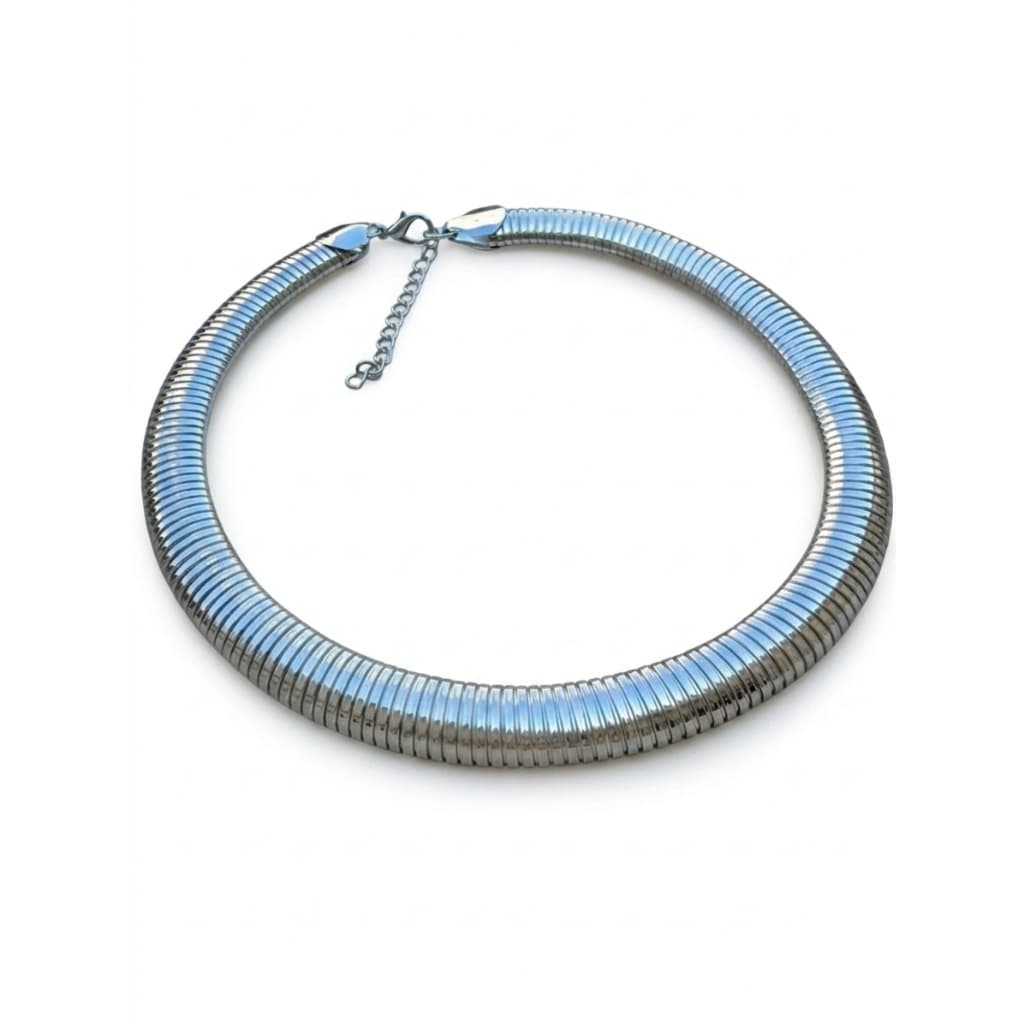 Colar Feminino Prata Grosso Elegante Gargantilha Moderna Aço Inox