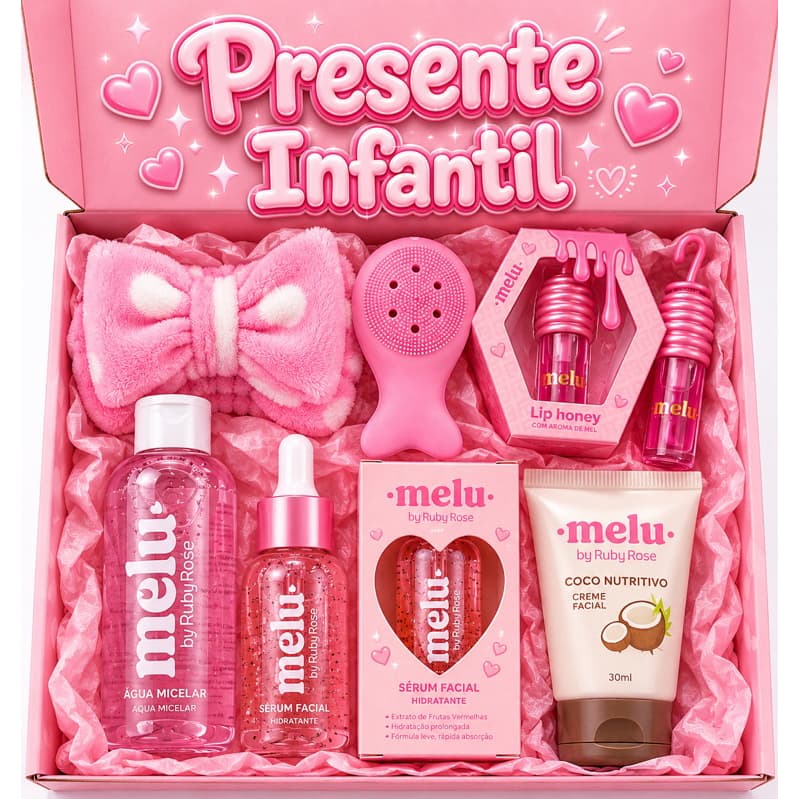 Kit Presente Feminino Skincare Completo Ruby Rose Melu Detox + Mousse Micelar + Tiara Spa