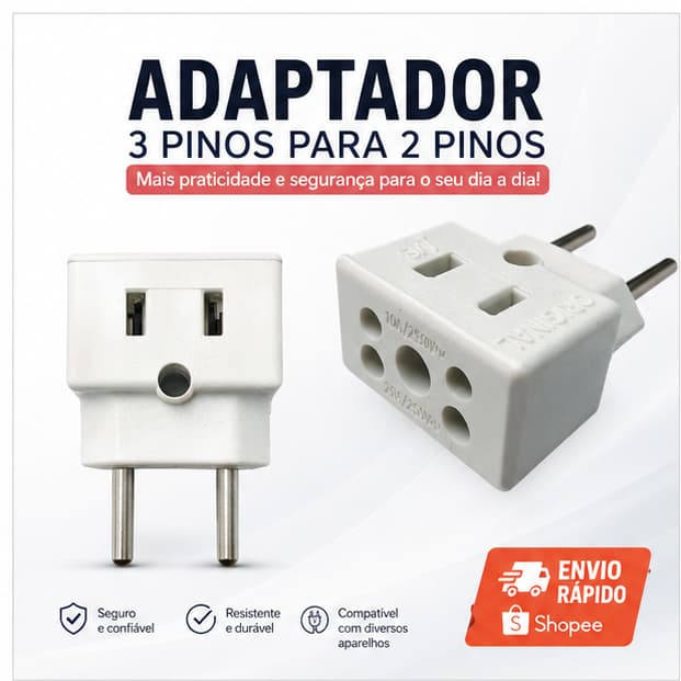 Adaptador BOB Benjamin Porcelana Bivolt 10A e 20A para Air Fryer e Secador